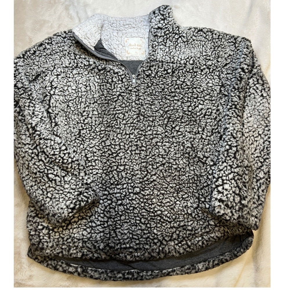 Altar'd State Quarter Zip Pullover Womens Medium Gray Excellent Sherpa Fleece